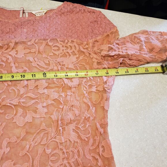 Sundance Womens Embroidered Trellis Dress Sz 8 Pink 100% Silk Sheer Boho Shift - Picture 8 of 10